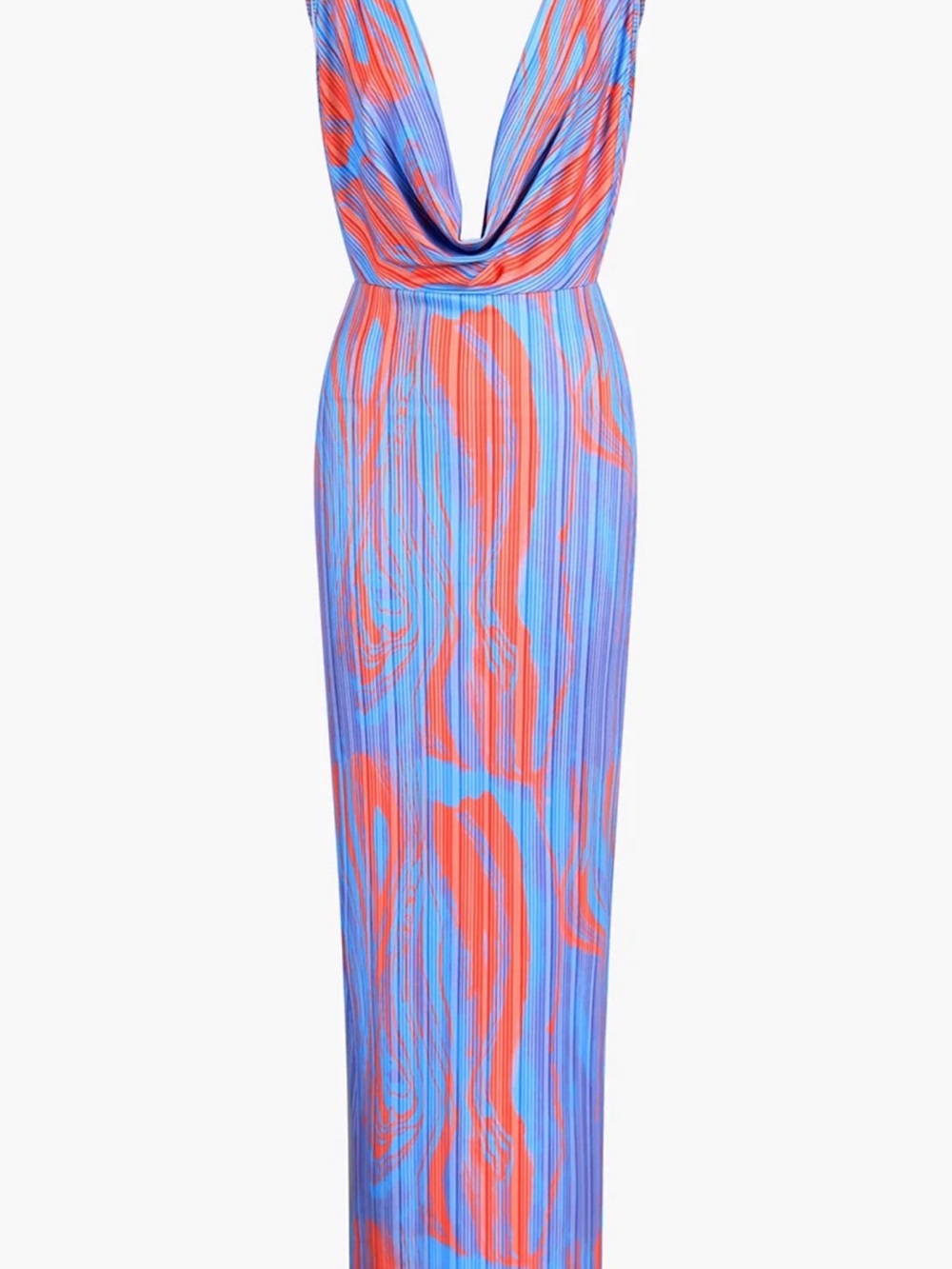 Commense Sleeveless Cowl Maxi Dress in Blue and Coral - Large - w tags